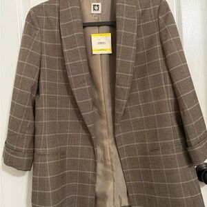 Anne Klein Brown Checkered Blazer
